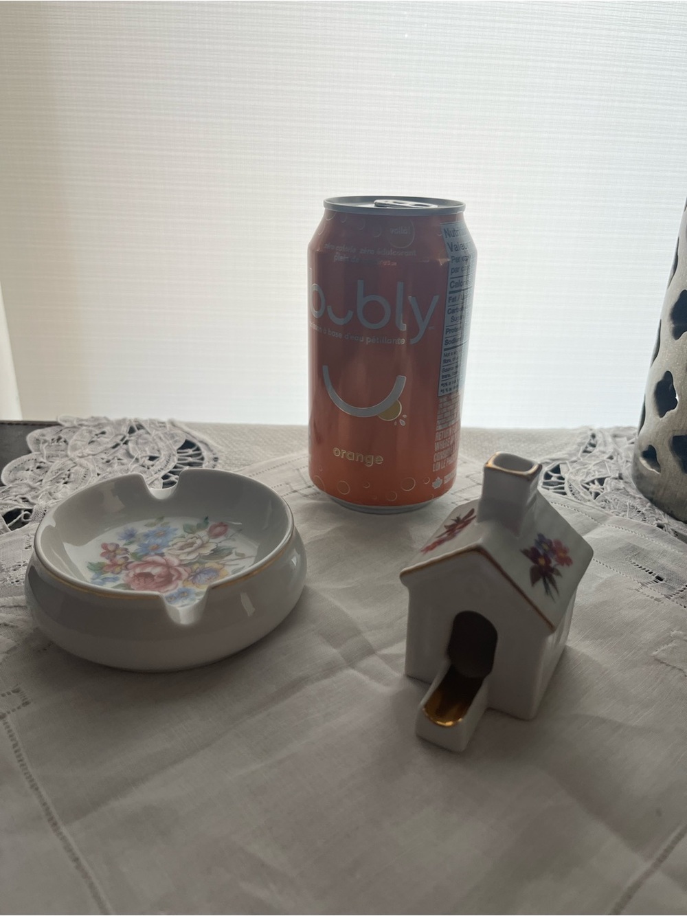 Vintage Porcelain Floral Ashtray and Cigarette Holder